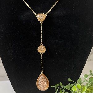 Gold Tone Drop Pendant Necklace Vtg